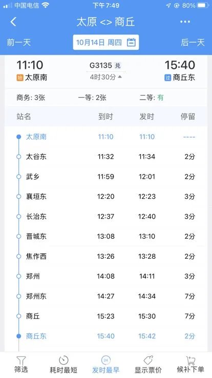 太原到商丘火车途经站？