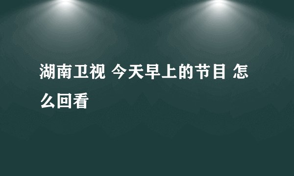 湖南卫视 今天早上的节目 怎么回看
