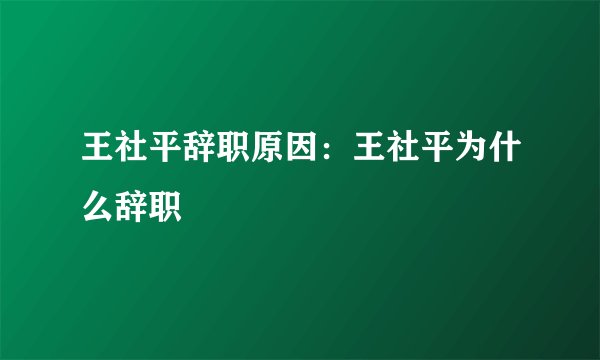王社平辞职原因：王社平为什么辞职