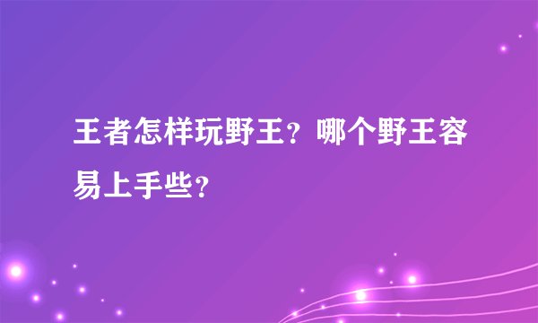 王者怎样玩野王？哪个野王容易上手些？