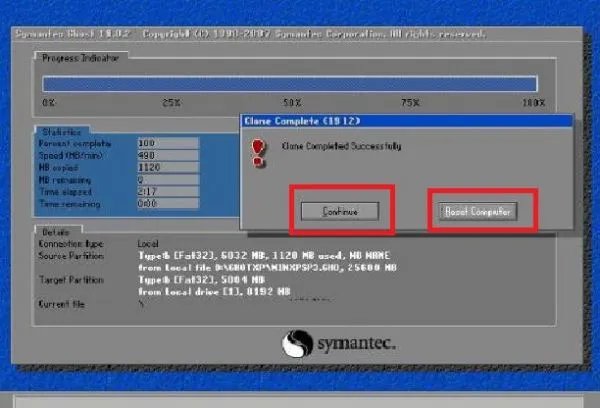 GHOST完成后,出现对话框内容是Continue或ResetComputer是什么