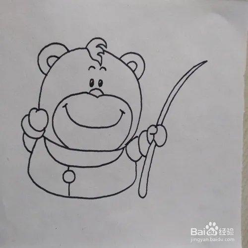 怎么画一只正在放鞭炮的小熊卡通儿童简笔画？