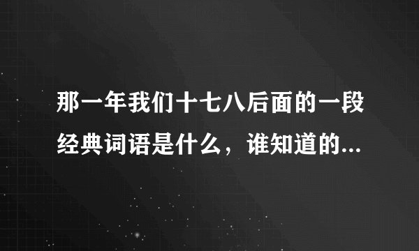 那一年我们十七八后面的一段经典词语是什么，谁知道的，告诉我，谢谢了！