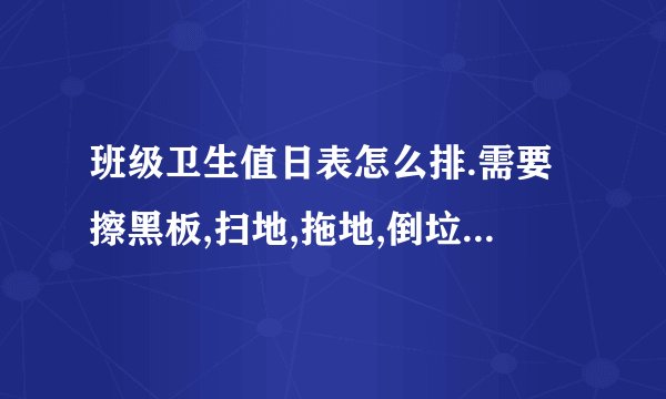 班级卫生值日表怎么排.需要擦黑板,扫地,拖地,倒垃圾,包干区,楼梯,走廊 讲台,粉笔槽.我们班45人 高人 求解