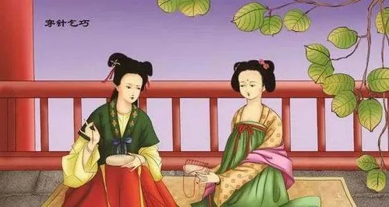 汉彩女常以七月七日穿七孔针于开襟楼，人俱习之 怎么翻译