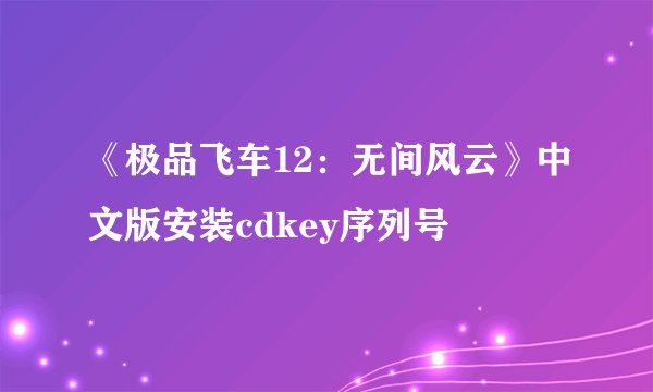 《极品飞车12：无间风云》中文版安装cdkey序列号