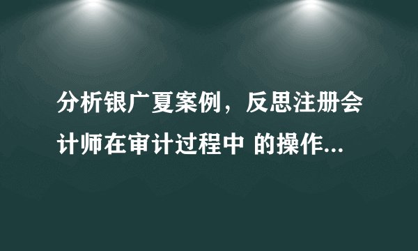 分析银广夏案例，反思注册会计师在审计过程中 的操作漏洞有哪些？