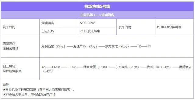 广州白云机场大巴线路时刻表？