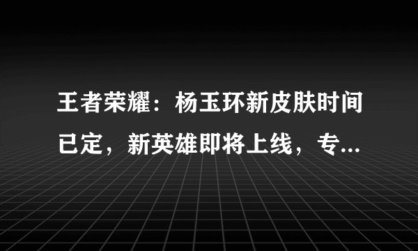 王者荣耀：杨玉环新皮肤时间已定，新英雄即将上线，专属装备27号上线！