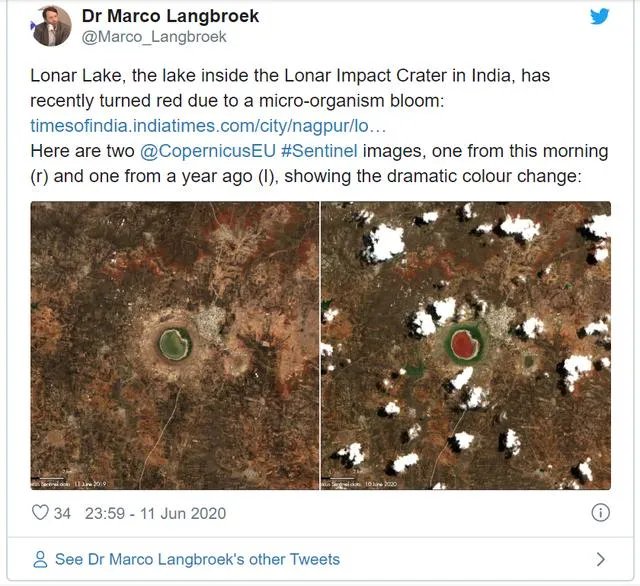 印度5万年前的陨石坑湖，一夜之间突然变红，预示了什么征兆？