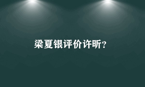 梁夏银评价许昕？