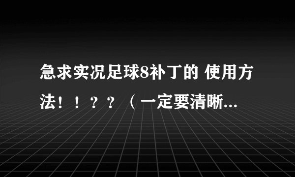 急求实况足球8补丁的 使用方法！！？？（一定要清晰具体啊！！）