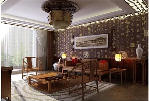 中式客厅吊顶装修效果图    120㎡大客厅惊艳传统之美