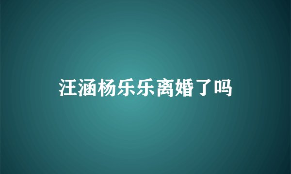汪涵杨乐乐离婚了吗