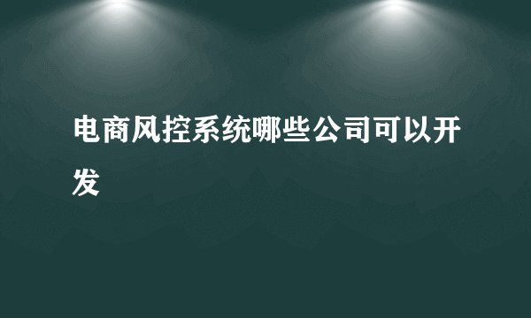 电商风控系统哪些公司可以开发