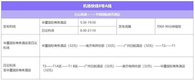 广州白云机场大巴线路时刻表？