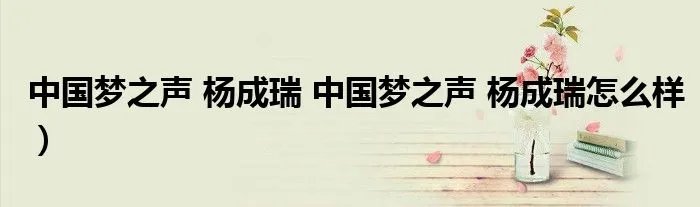 中国梦之声 杨成瑞 中国梦之声 杨成瑞怎么样）