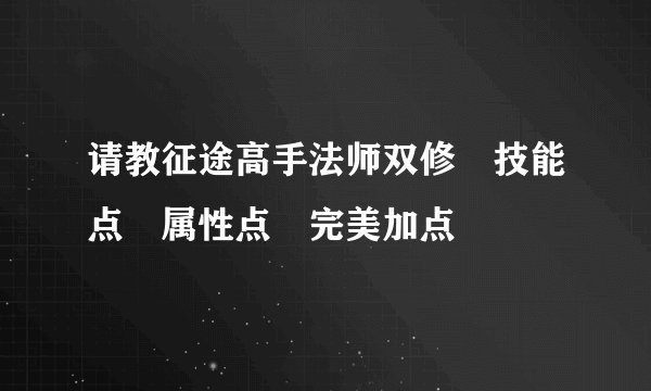 请教征途高手法师双修　技能点　属性点　完美加点