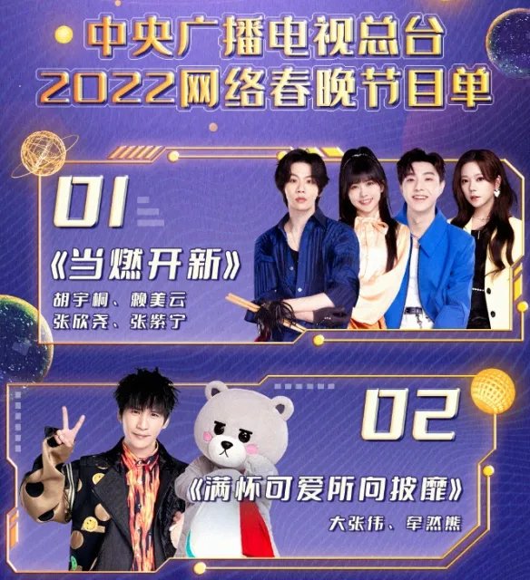 2022央视网络春晚节目单公布：王冰冰 周深加盟献唱