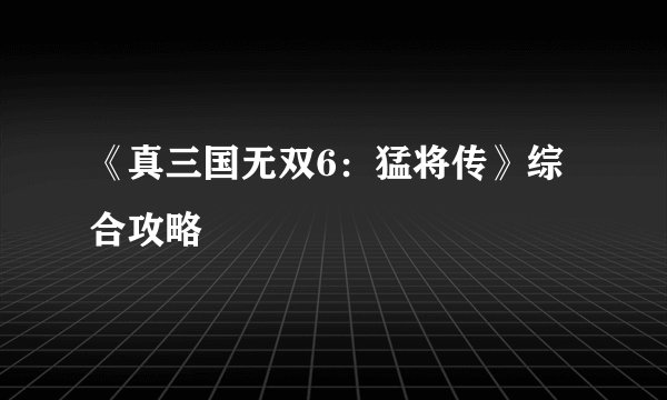 《真三国无双6：猛将传》综合攻略