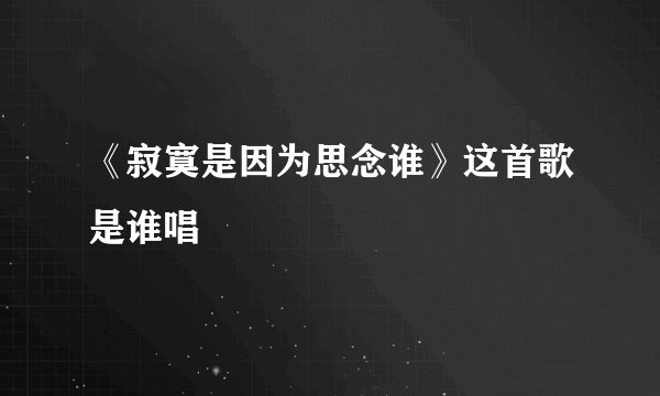 《寂寞是因为思念谁》这首歌是谁唱