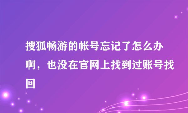 搜狐畅游的帐号忘记了怎么办啊，也没在官网上找到过账号找回